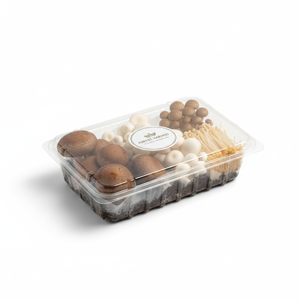 Fresh cultivated packaged mushrooms