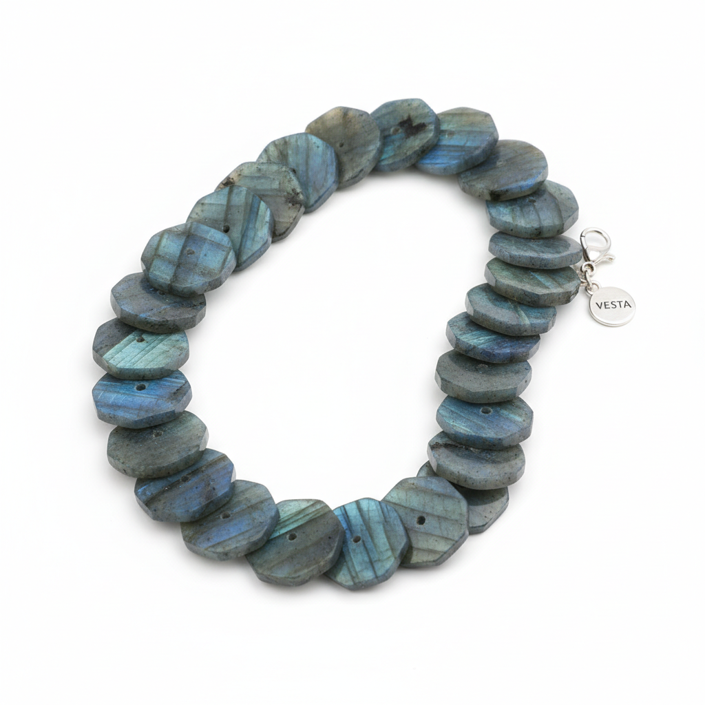 Labradorite flat hexagon beads 15mm (strand 40cm)