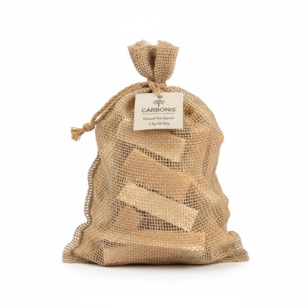 Pine kindling wood 5 kg net bag — natural fire starter