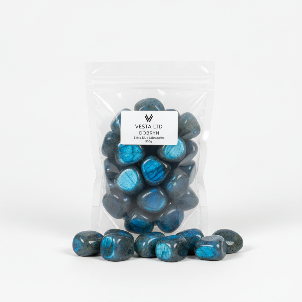 Extra blue labradorite tumbled stones 2–4cm (500g bag)