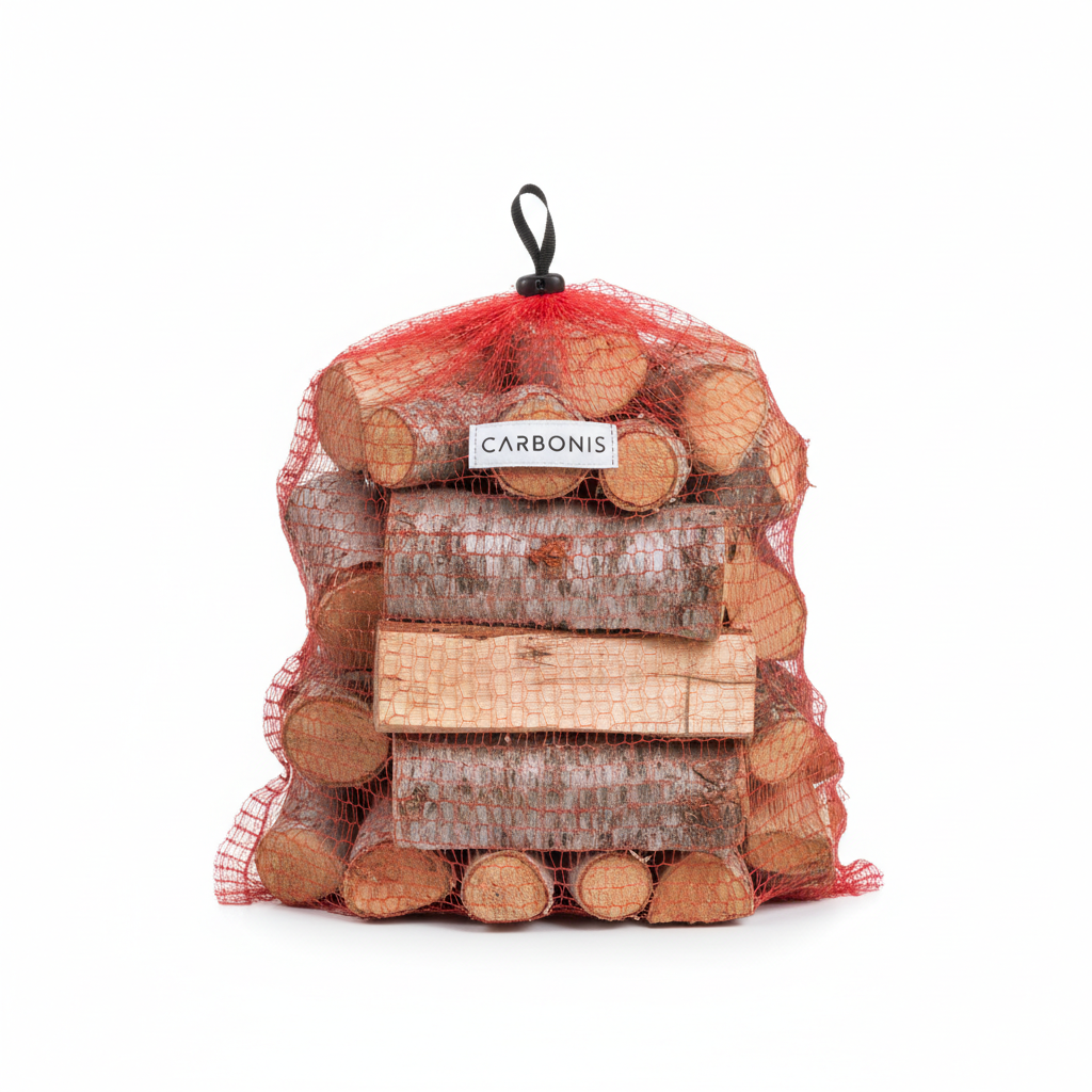 Hornbeam firewood net bag 22 dm³ — retail-ready split logs