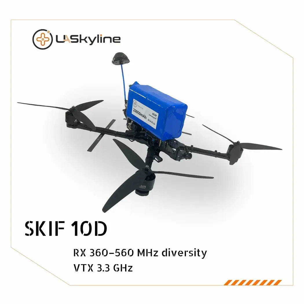 UAV SKIF-10D, (Control: diversity 360–560 MHz, Video channels: 3.3 GHz, Battery 20000mAh)