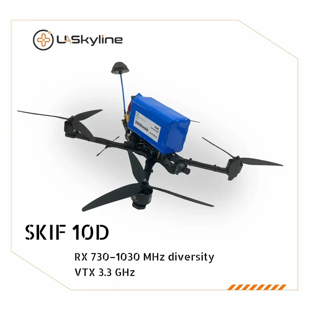 UAV SKIF-10D, (Control: diversity 730–1030 MHz, Video channels: 3.3 GHz, Battery 20000mAh)